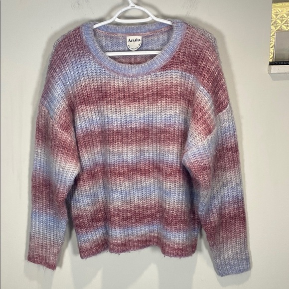Arula Pink and Blue Crew Neck Sweater with Striped Pattern - Picture 1 of 8